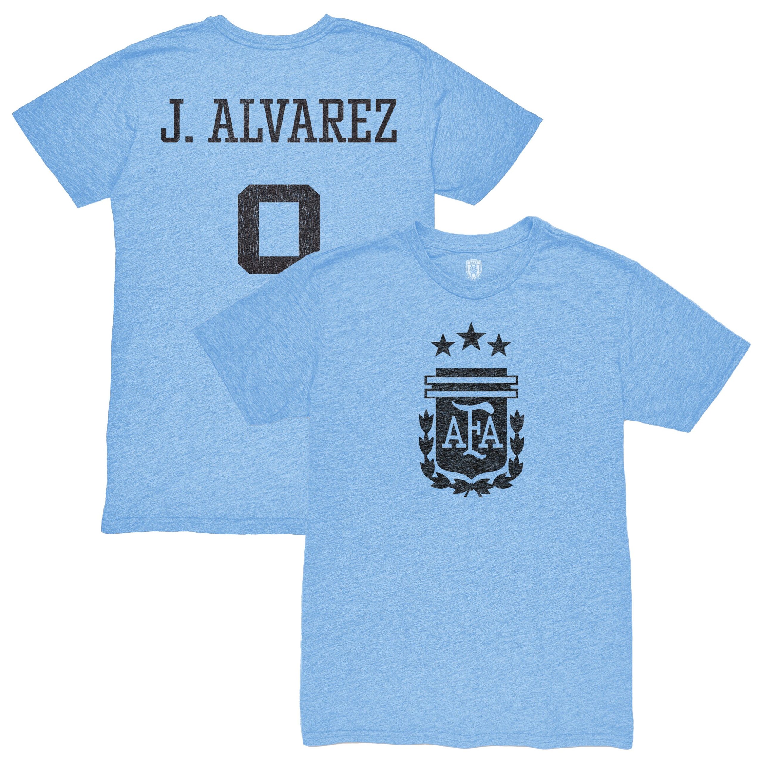Explore julián Álvarez argentina national team 1863fc player retro tri-blend t-shirt – light blue – Australia Football Shirts & Soccer Gear