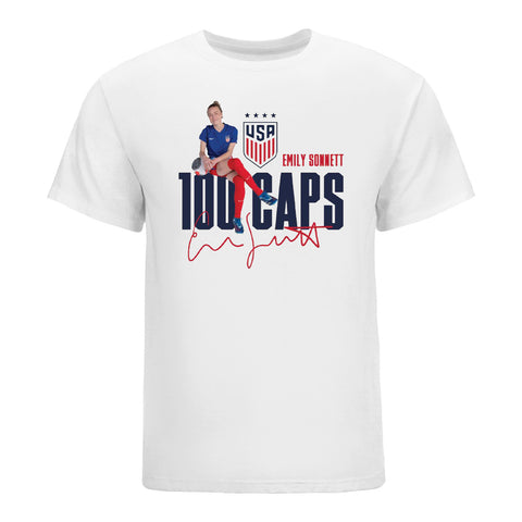 unisex uswnt emily sonnett 100th cap celebration white tee